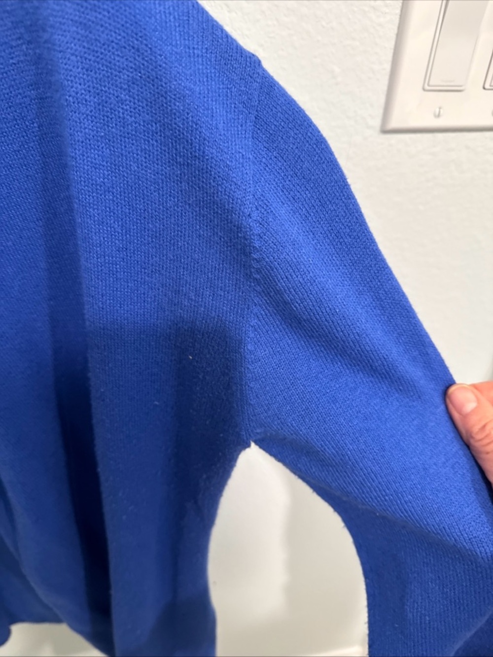 Blue Open-Front Women’s Sweater Cardigan by Caroline Grace, cotton and cashmere - Picture 5 of 6